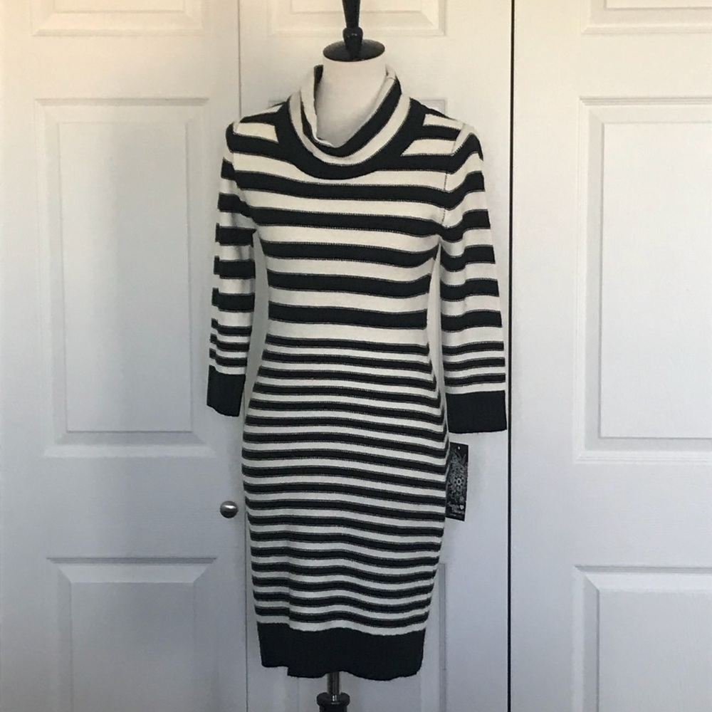 NWT. Sequin Hearts Sweater Dress.  Black & White